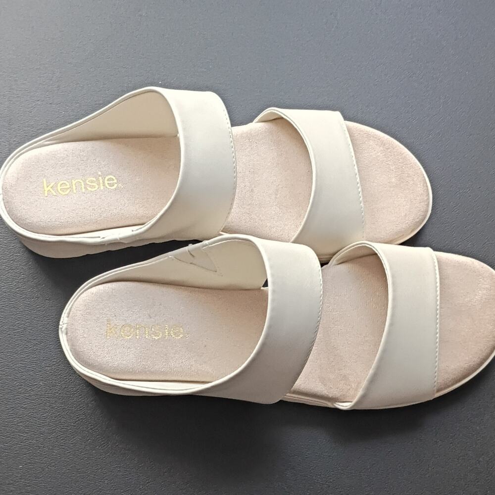 Kensie Women's White Leather Comfort Slide Slip-On Sandals Casual Size 8 - Picture 2 of 3